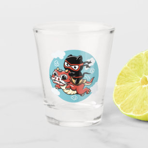 Vaso De Chupito Gato Kawaii Ninja montando un dragón rojo