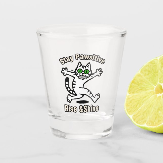 Vaso De Chupito Gato Mantén Positividad (Anverso)