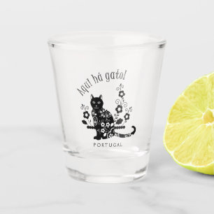 Vaso De Chupito Gato negro con flores y expresión portuguesa