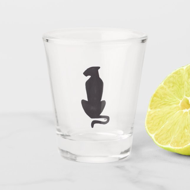 Vaso De Chupito Gato negro de vidrio de disparo de silueta (Anverso)