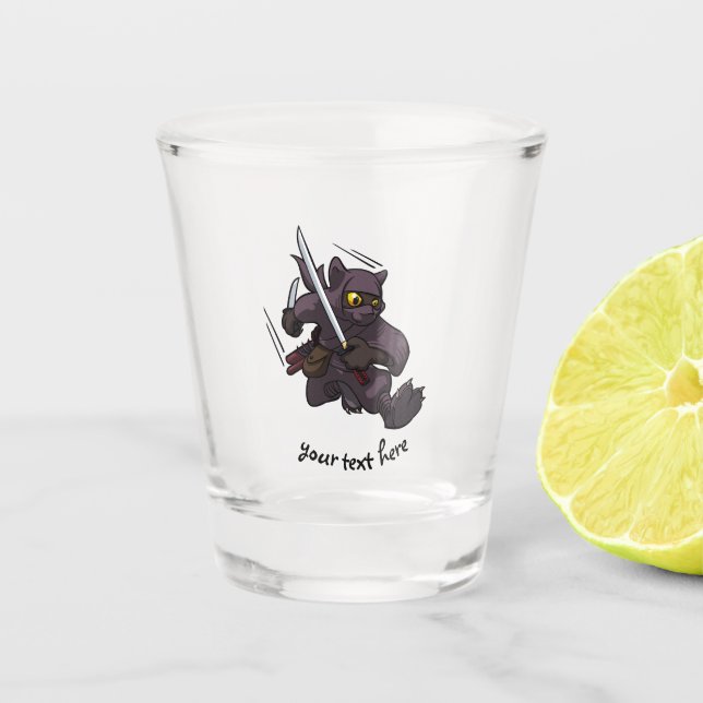 Vaso De Chupito Gato negro Ninja Katana espadas Personalizado de p (Anverso)