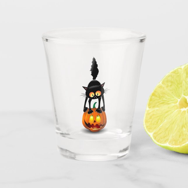 Vaso De Chupito Gato Personalizado asustado de Halloween en calaba (Anverso)