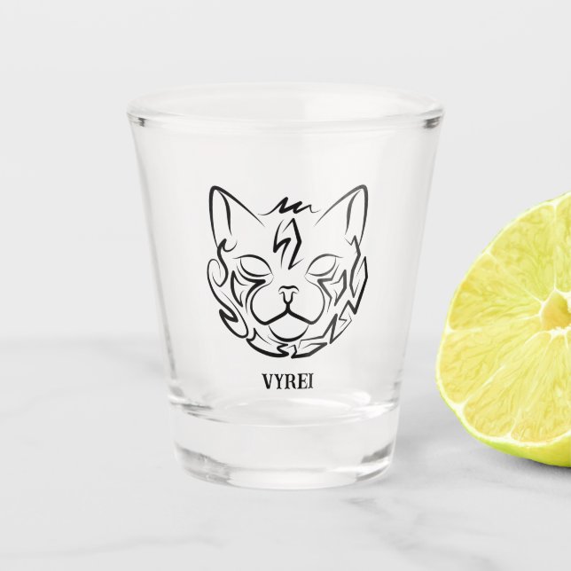 Vaso De Chupito Gato tribal negro y blanco (Anverso)