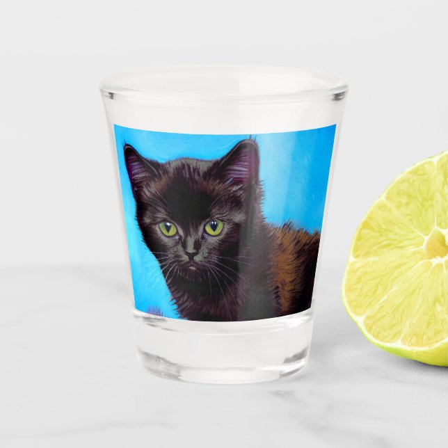 Vaso De Chupito Gato Van Gogh y flores (Anverso)