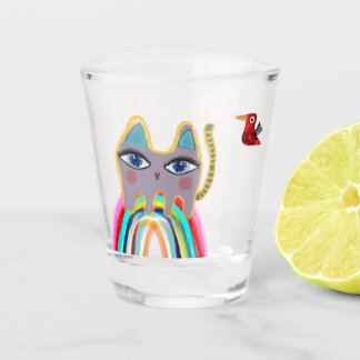 Vaso De Chupito Gato y ave