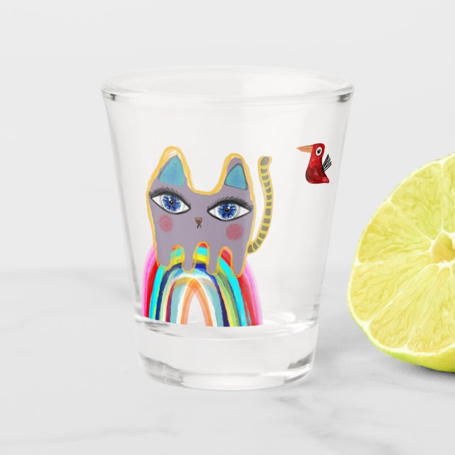 Vaso De Chupito Gato y ave (Anverso)