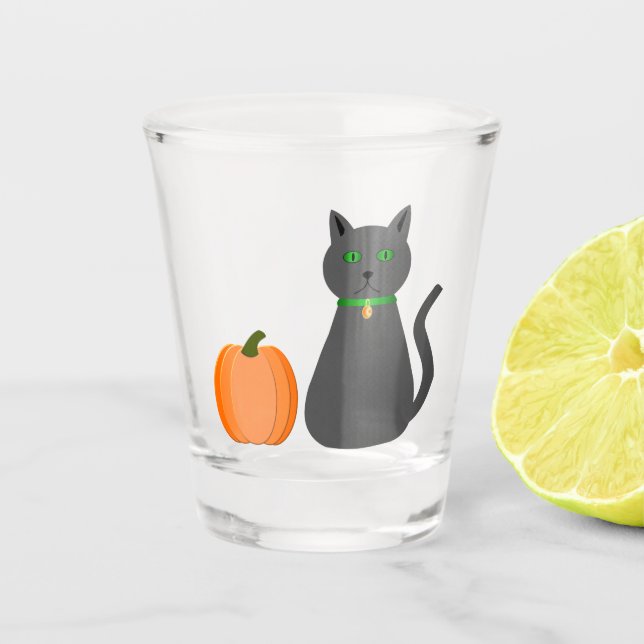Vaso De Chupito Gato y calabaza de Halloween (Anverso)