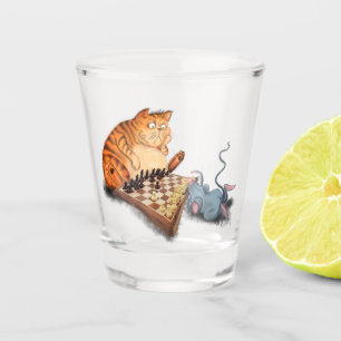 Vaso De Chupito Gato y ratón jugando al ajedrez divertidos vidrios