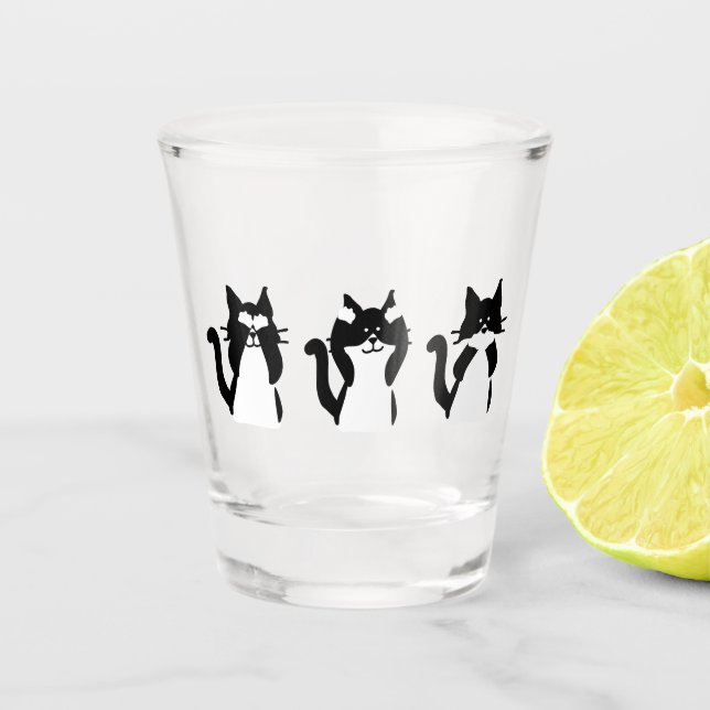 Vaso De Chupito Gatos blancos y negros | Three Wise Kitties (Anverso)