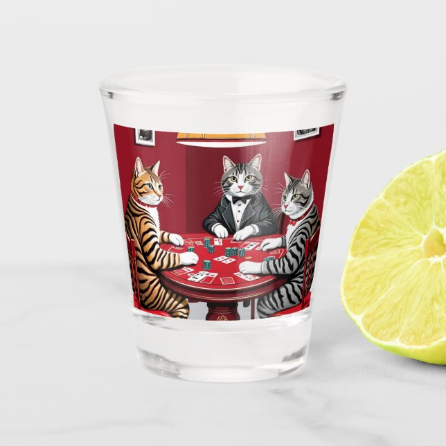 Vaso De Chupito Gatos de mesa jugando al póquer (Anverso)