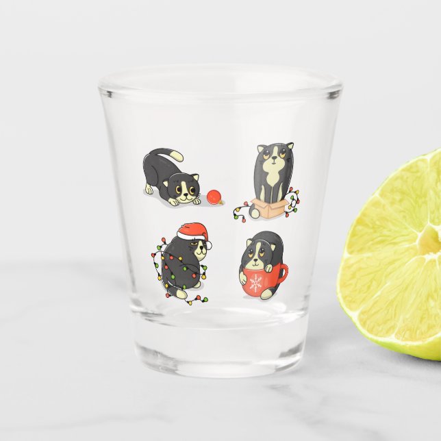 Vaso De Chupito Gatos de Navidades bonitos y divertidos (Anverso)