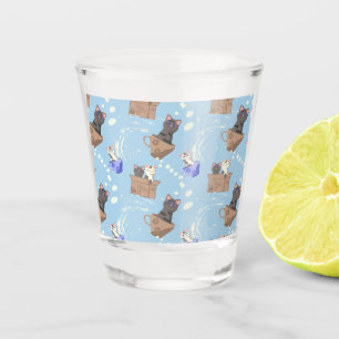 Vaso De Chupito Gatos en caja y gotas de leche en azul