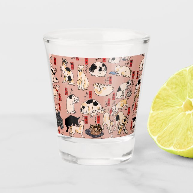 Vaso De Chupito gatos japoneses Ukiyo-e Funny kitty (Anverso)