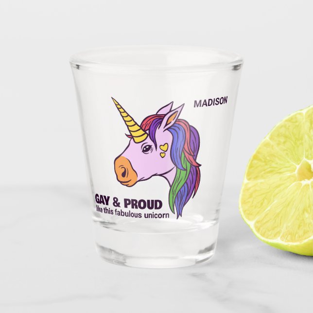 Vaso De Chupito Gay Unicornio de texto personalizado (Anverso)