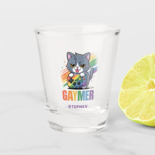 Vaso De Chupito Gaymer - Gato de juegos de arcoiris con consola