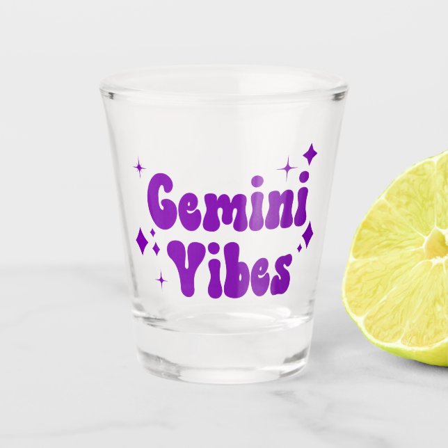Vaso De Chupito Gemini Vibes Zodiac Astrología Estrellas moradas (Anverso)