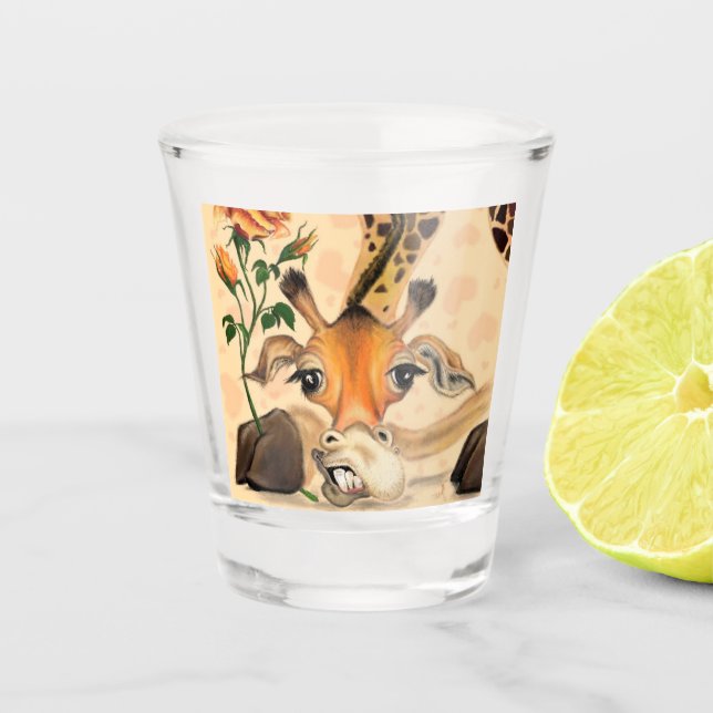 Vaso De Chupito Girafa Romántica Con Caballero De Vidrio De Rosa D (Anverso)