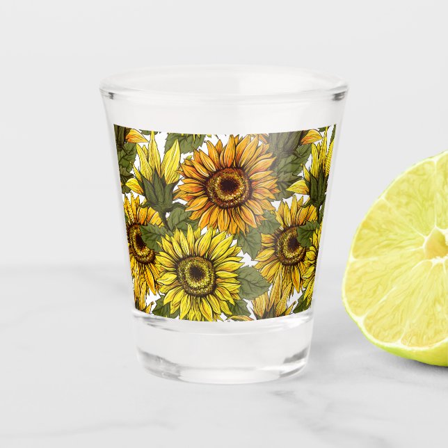 Vaso De Chupito Girasol dibujado a mano (Anverso)