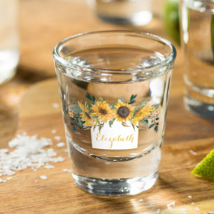 Vaso De Chupito Girasol Dorado Floral Personalizado Flor 