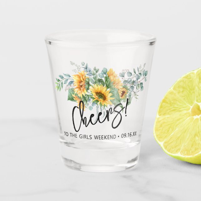 Vaso De Chupito Girasoles Rústicos Eucalipto Cheers (Anverso)