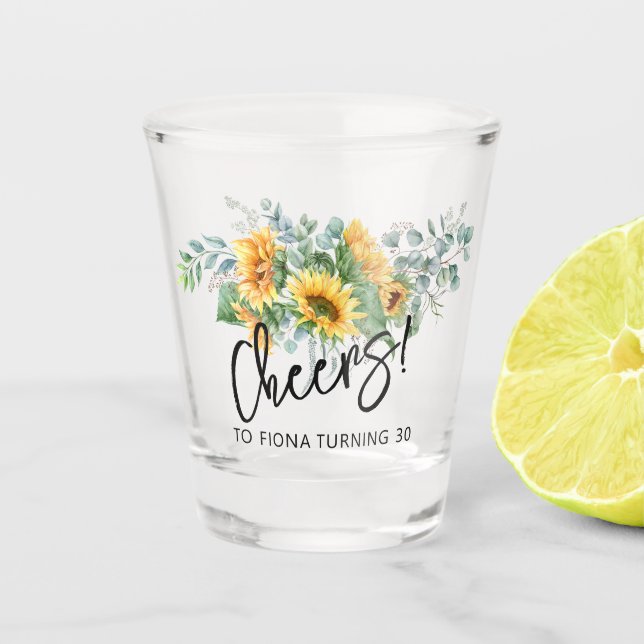 Vaso De Chupito Girasoles Rústicos Eucalipto Verdor Personalizado (Anverso)