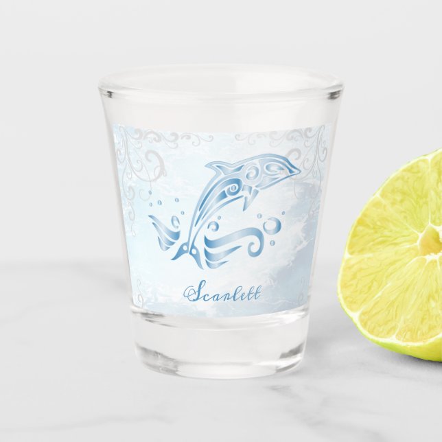 Vaso De Chupito Glass de disparo personalizado del delfín azul (Anverso)