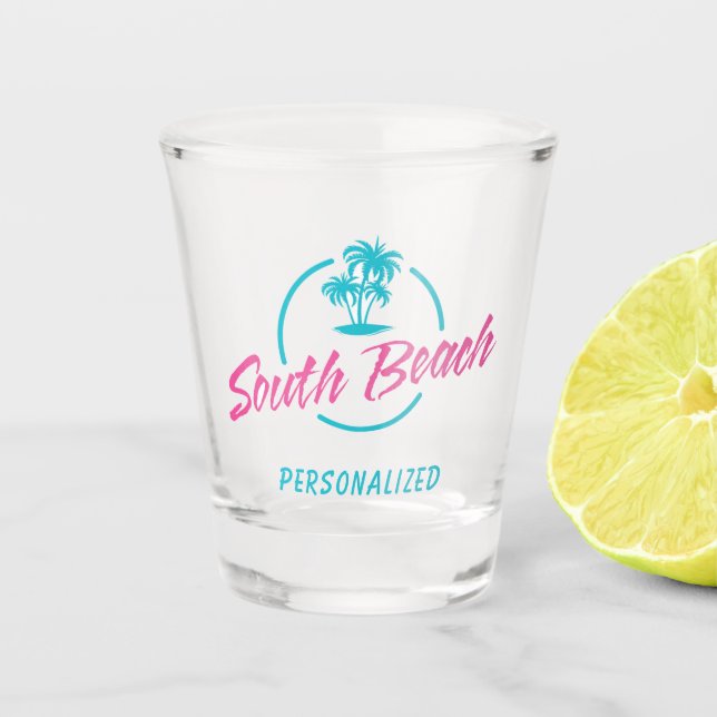 Vaso De Chupito Glass de disparo personalizado en South Beach (Anverso)
