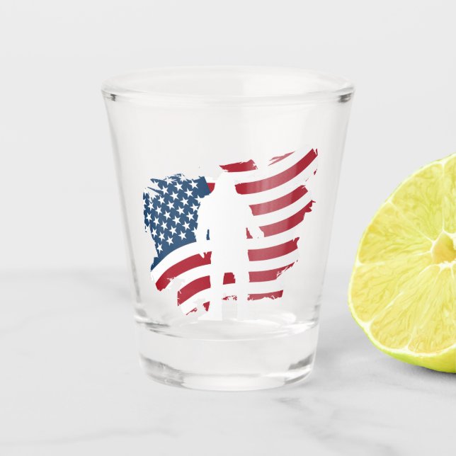 Vaso De Chupito Glass de Whiskey con la bandera estadounidense de  (Anverso)