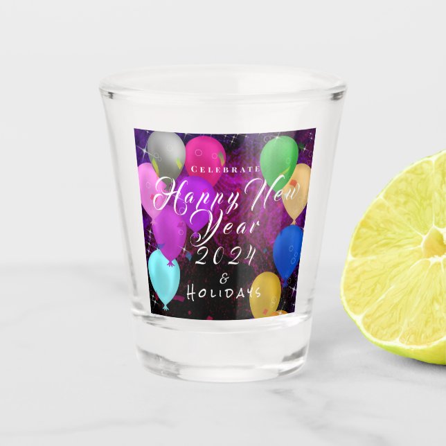 Vaso De Chupito Globo de Año Nuevo feliz (Anverso)