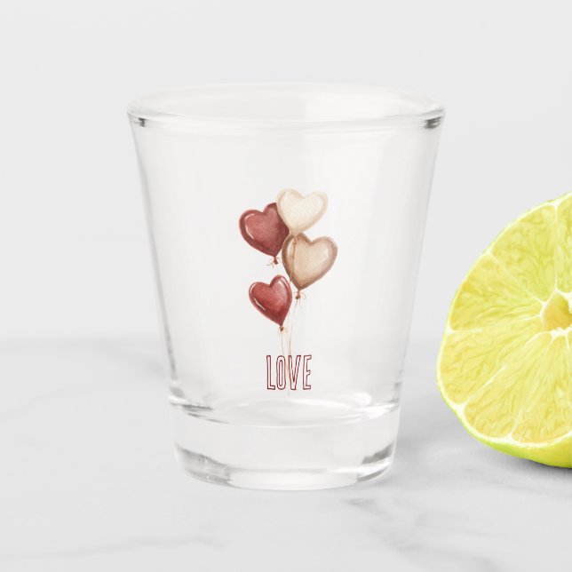 Vaso De Chupito Globos de Corazón de Crema Roja Amor  (Anverso)