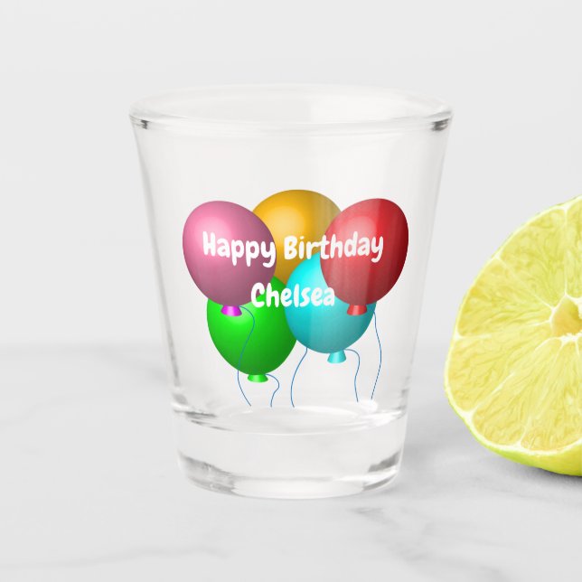 Vaso De Chupito Globos de helio de cumpleaños felices personalizad (Anverso)