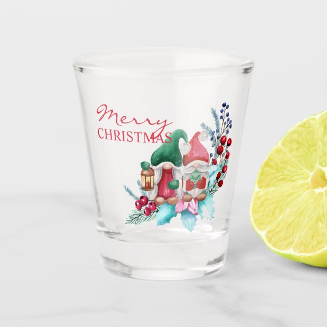 Vaso De Chupito Gnome de Navidades de acuarela (Anverso)