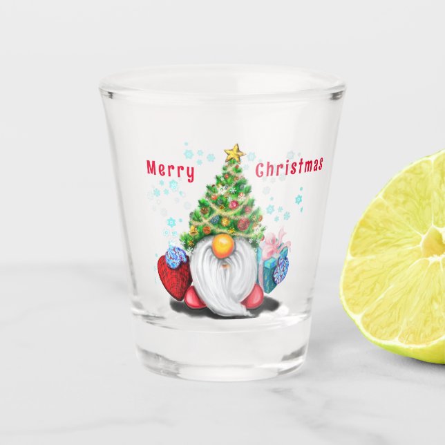 Vaso De Chupito Gnome de vidrio caliente con regalo para navidades (Anverso)
