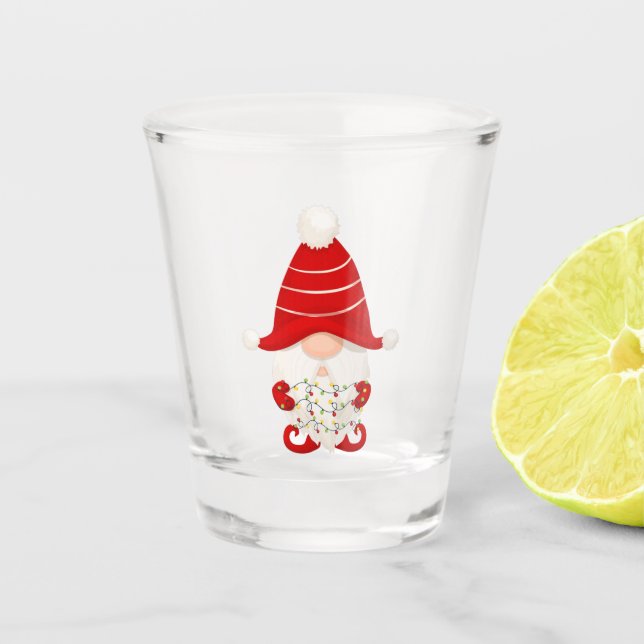 Vaso De Chupito Gnome rojo con luz Navidad (Anverso)