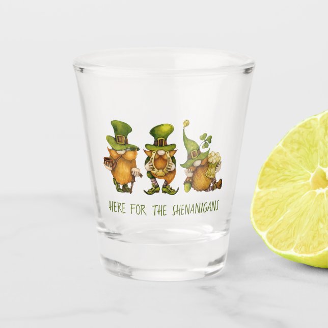 Vaso De Chupito Gnomes irlandeses divertidos Shenanigans Día de Sa (Anverso)