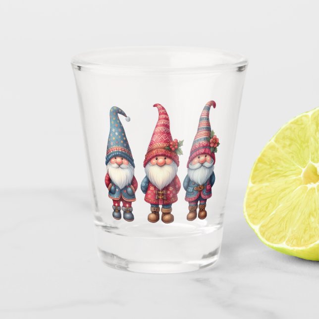 Vaso De Chupito Gnomes Trio Vidrio Disparado (Anverso)