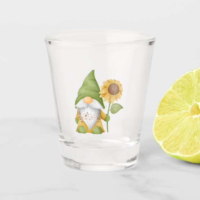 Vaso De Chupito Gnomo sosteniendo un girasol en un  (Anverso)