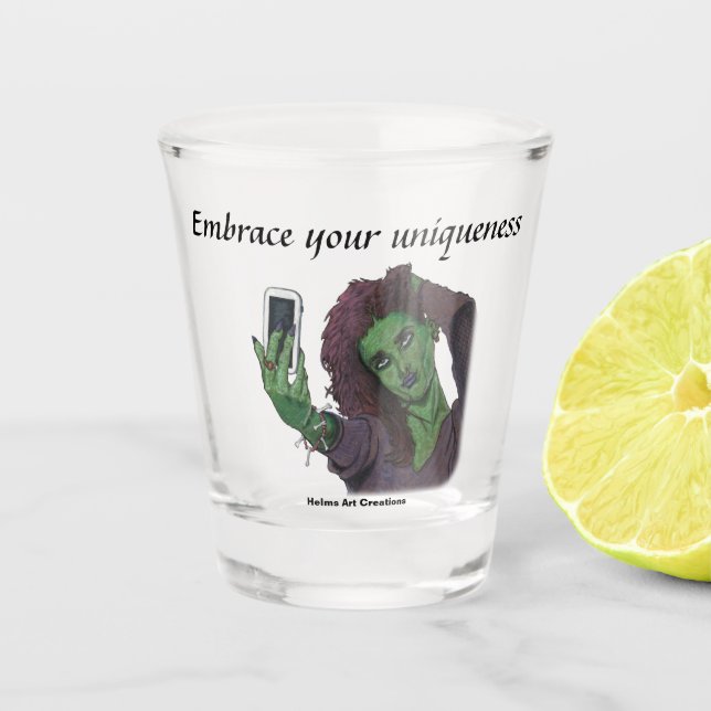 Vaso De Chupito Goblin Chica Teléfono Selfie Fantasía Arte Cristal (Anverso)