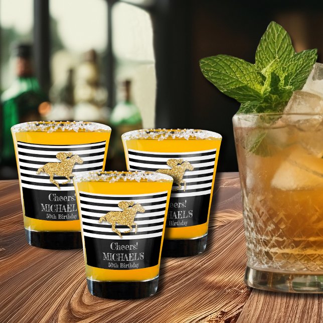 Vaso De Chupito Gold Racehorse Black White Stripes Cumpleaños (Subido por el creador)