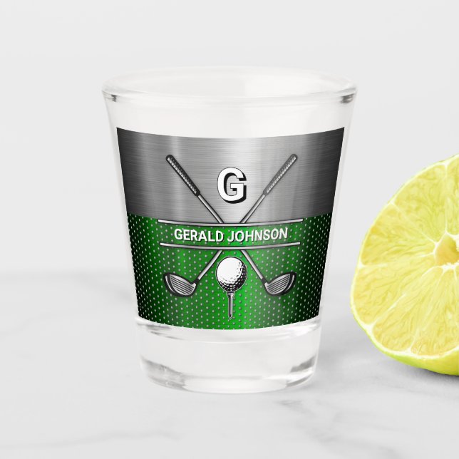 Vaso De Chupito Golf Monograma Verde metálico y Plata (Anverso)