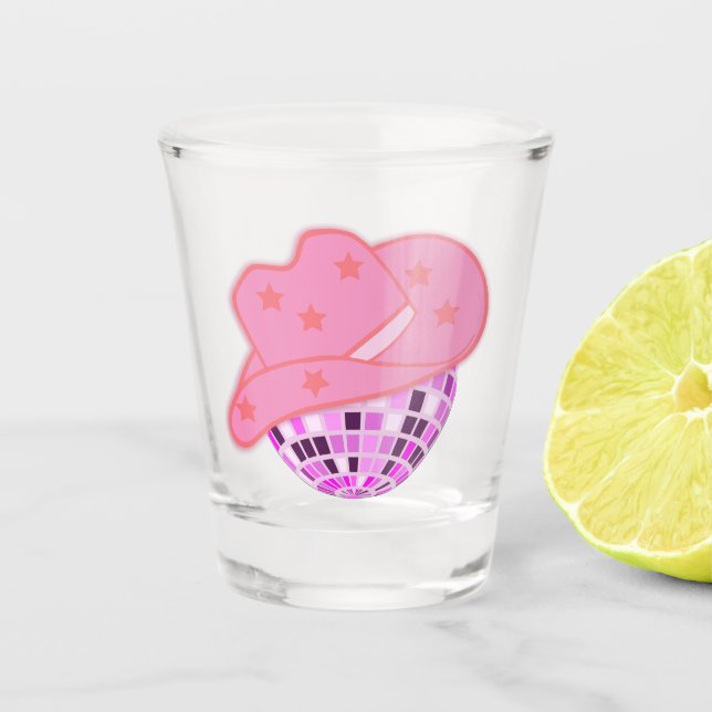 Vaso De Chupito Gorra Cowgirl Rosa Moderno  Disco Rodeo (Anverso)