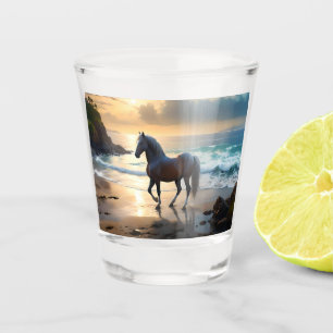 Vaso De Chupito Gracia dorada: Un caballo palomino en la orilla de