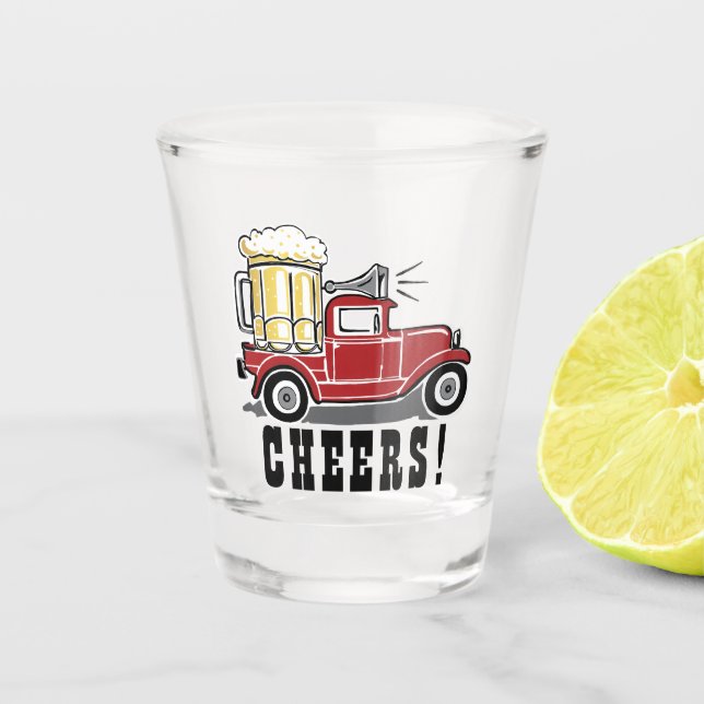 Vaso De Chupito ¡Gracioso Camionero Rojo Vintage Saluda! (Anverso)