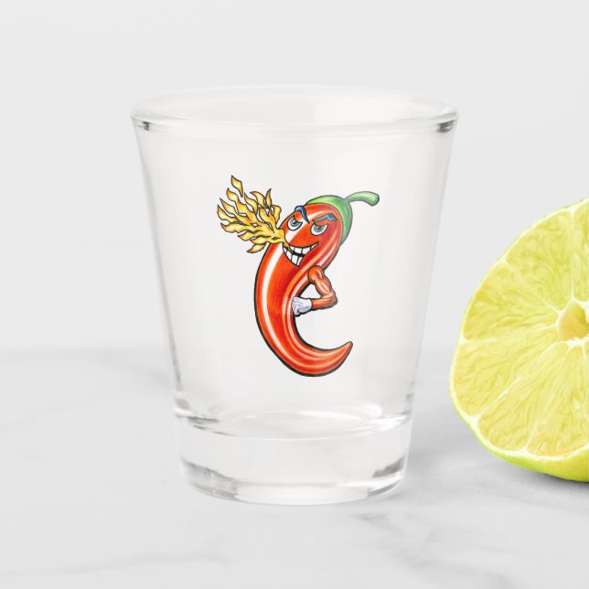 Vaso De Chupito Gracioso Chili picante En Fuego (Anverso)