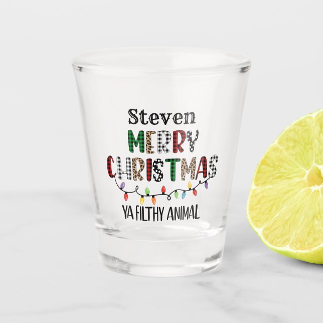 Vaso De Chupito Gracioso Feliz Navidad sucio animal añadir nombre (Anverso)