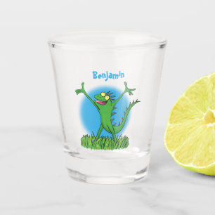 Vaso De Chupito Gracioso lagarto de iguana con sonrisa verde