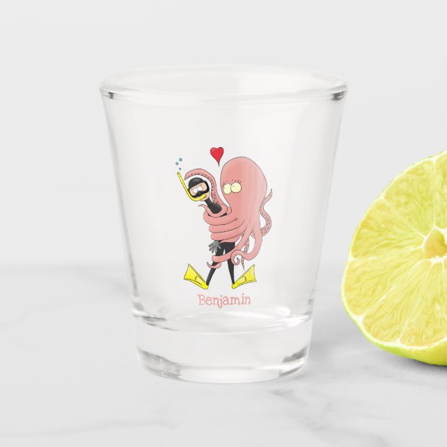 Vaso De Chupito Gracioso pulpo abrazos buceo humor personalizado (Anverso)