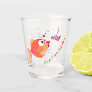 Vaso De Chupito Gracioso vidrio caliente de pez y gusano - texto P