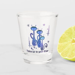 Vaso De Chupito Graciosos Gatos Alienígenas - "Llévanos A Tu Litro