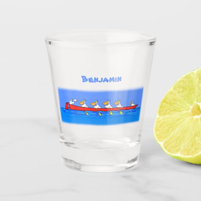 Vaso De Chupito Graciosos pelícanos remando ilustracion personaliz (Anverso)
